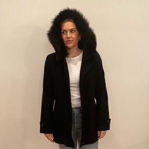 Coat with Zipper and Fur Hood